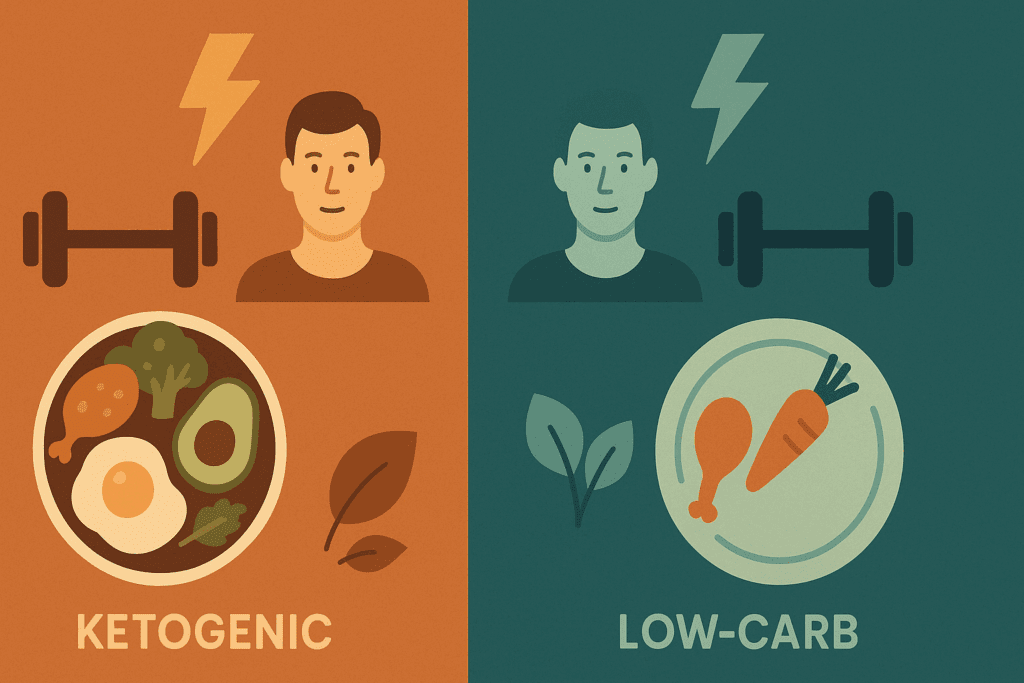 Visual comparison of keto and low-carb diets within a customized male nutrition plan