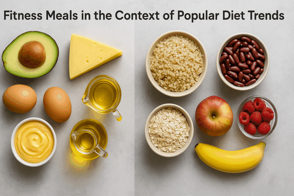 Visual comparison of keto vs low-carb meals offered through a fitness meal prep service