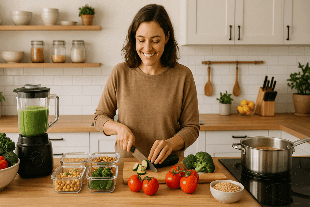 Whole Food Plant Based Recipes for Diabetics: Expert-Backed Meals That Help Support Healthy Blood Sugar 5 Colorful vegan dishes like chia pudding, roasted vegetables, and lentils from whole food plant-based recipes for diabetics
