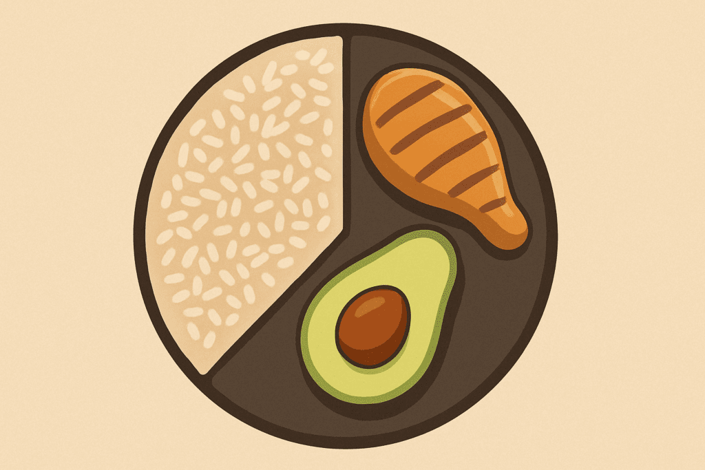 Side-by-side view of high-carb and keto-friendly foods illustrating dietary choices in a healthy bulking diet