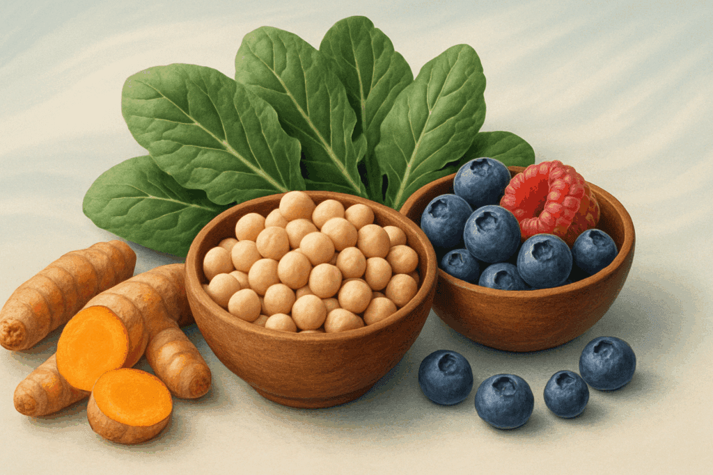 What the Latest Healthy Food Articles Reveal About Plant-Based Diets and Long-Term Wellness 6 Abstract visual showing long-term health icons from healthy food articles focused on plant-based lifestyle outcomes