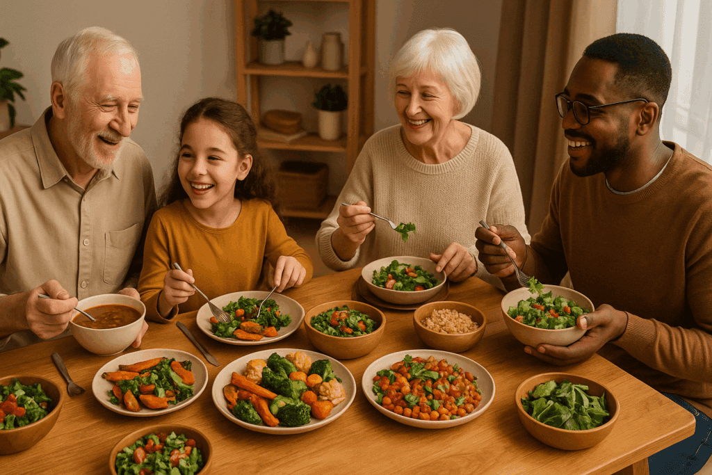 Plant Based Diet vs Meat: Which Is Healthier for Long-Term Health? 6 Conceptual layout of plant based diet vs meat showing nutrient-rich vegan foods next to high-protein animal products