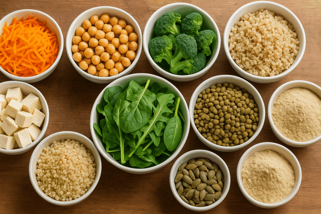 Customizable vegetarian meal ingredients like tofu, grains, and legumes for building a high protein vegetarian diet for weight loss
