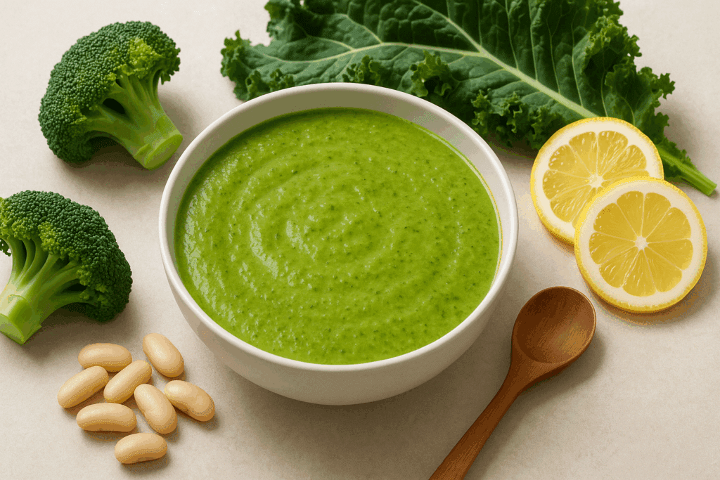 10 Nourishing Vegan and Gluten Free Soup Recipes Backed by Nutrition Science 6 Green detox soup with broccoli, kale, and lemon, part of immune-boosting vegan and gluten free soup recipes for clean eating.