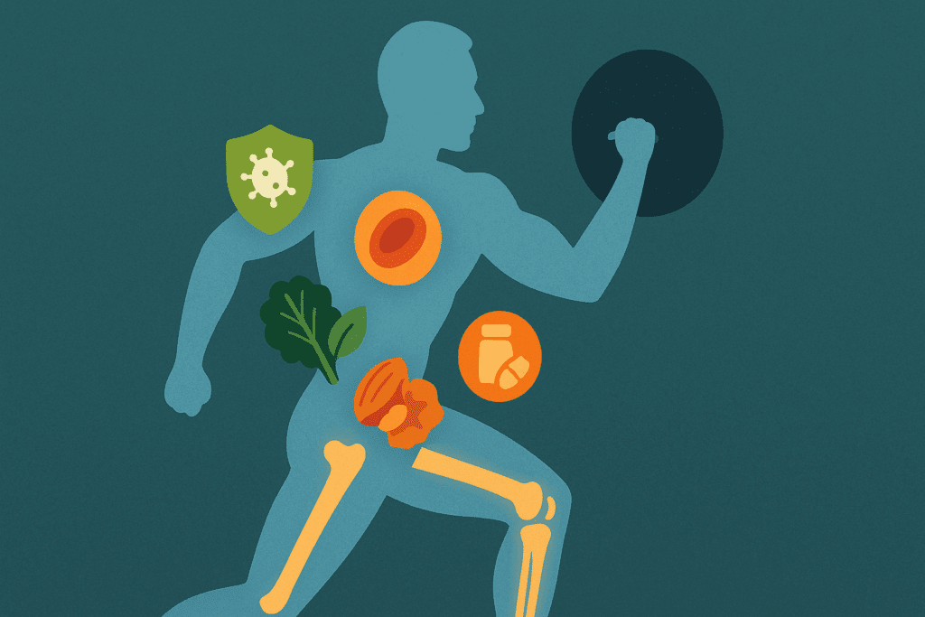Diagram showing key micronutrients like vitamin D and zinc that support recovery in what do body builders eat for optimal performance.