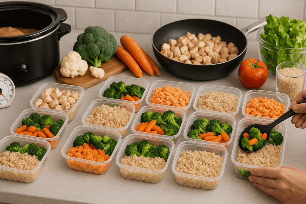 Infographic-style visual of macronutrient breakdown used in easy low calorie meal prep for better portion planning