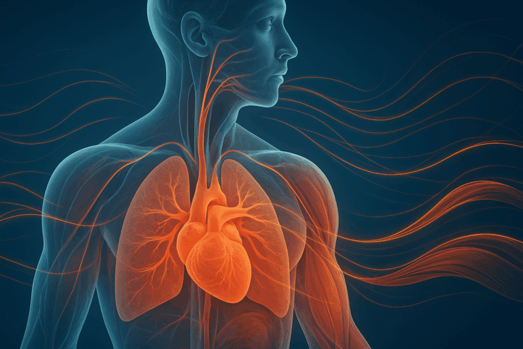 Boost Endurance Naturally: What Is Considered Aerobic Exercise and How It Enhances Performance Training 2 Semi-transparent human body illustration showing heart, lungs, and muscles interconnected by oxygen flow lines, explaining what is considered aerobic exercise.