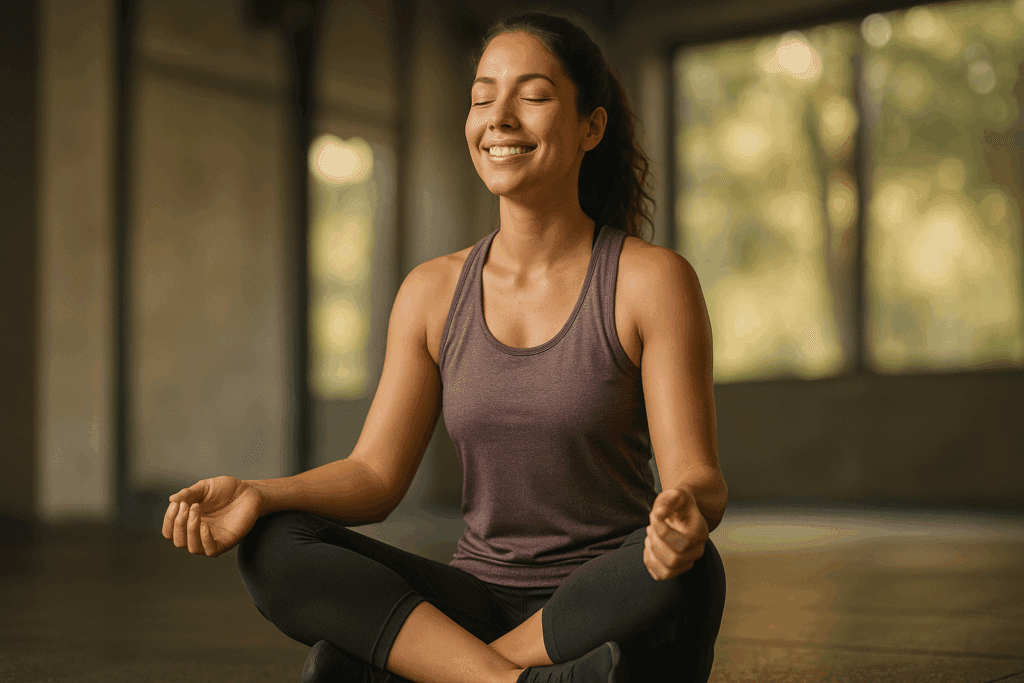 Boost Endurance and Burn Fat Smarter: How Cardiovascular Circuit Training Exercises Improve Performance and Heart Health 5 Person in athletic wear meditating post-workout, showing mental clarity benefits from cardiovascular circuit training exercises