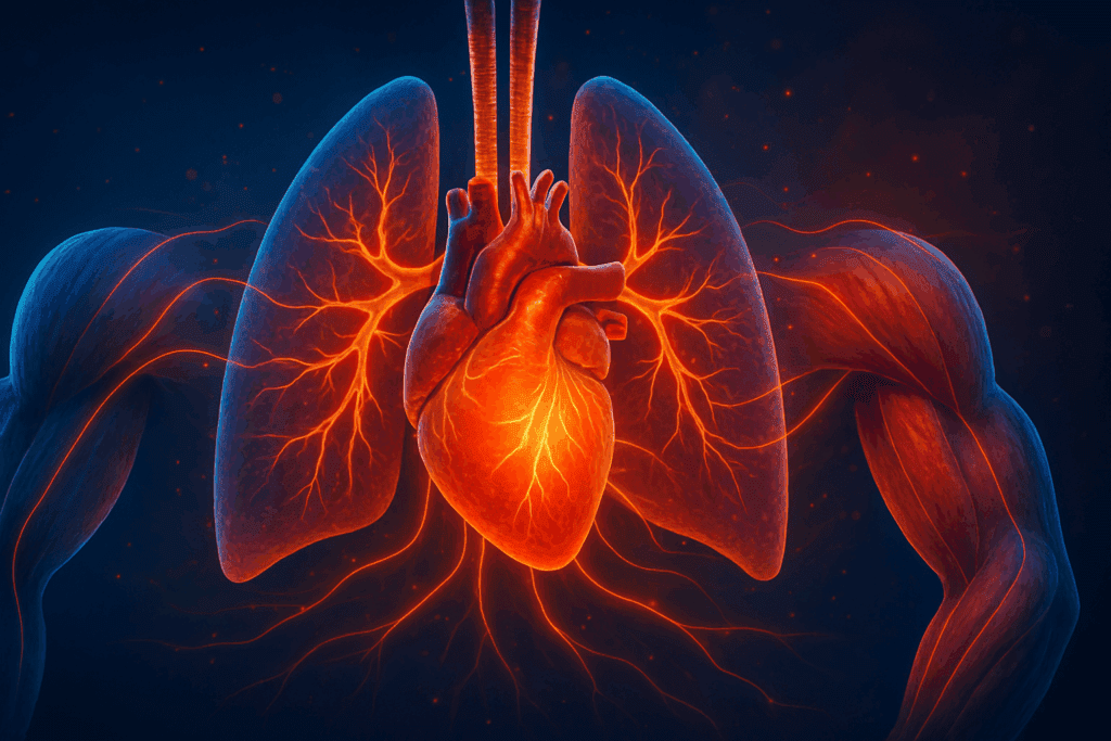 Boost Endurance with Fun Cardio Activities: Enjoyable Ways to Build Stamina and Enhance Performance Naturally 1 Healthy heart, lungs, and muscles interconnected by glowing energy lines symbolizing stamina and oxygen flow during fun cardio activities