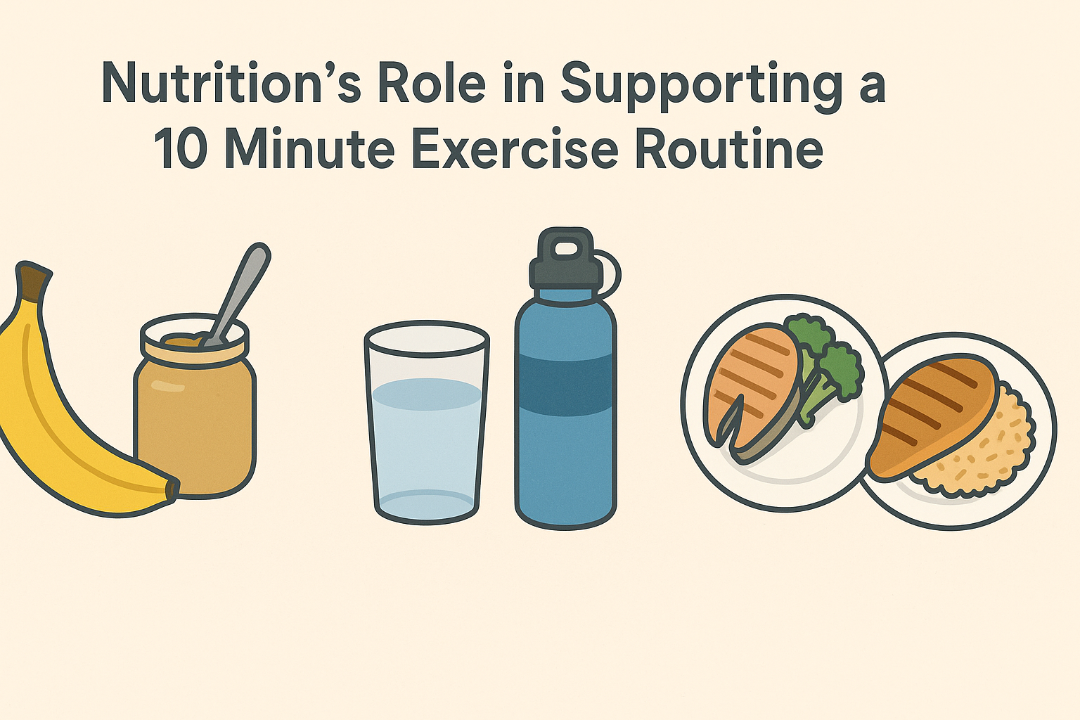 Boost Heart Health and Burn Calories Fast: Easy 10 Minute Cardio Workout at Home for Busy Adults 6 Infographic showing pre- and post-nutrition tips for an easy 10 minute cardio workout at home, with visual icons of snacks, water, and protein meals.