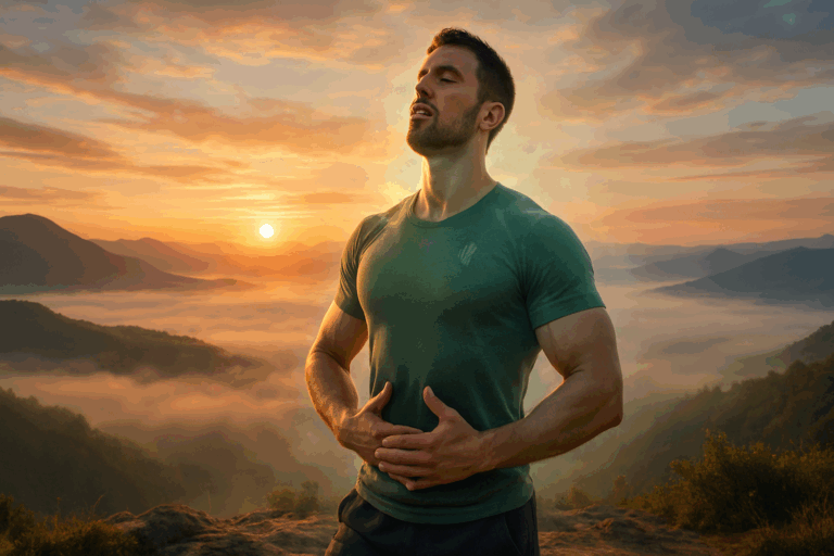 Athletic man running outdoors with glowing lungs symbolizing deep breathing and oxygen intake, demonstrating best lung exerciser benefits.