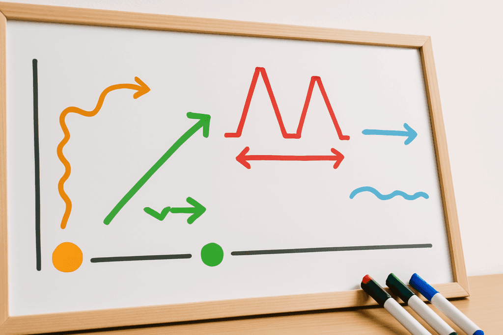 Boost Strength and Stamina Naturally: How Interval Training for Endurance Can Enhance Athletic Performance 5 "Colorful whiteboard planner illustrating phases of interval training for endurance with arrows, lines, and symbols."