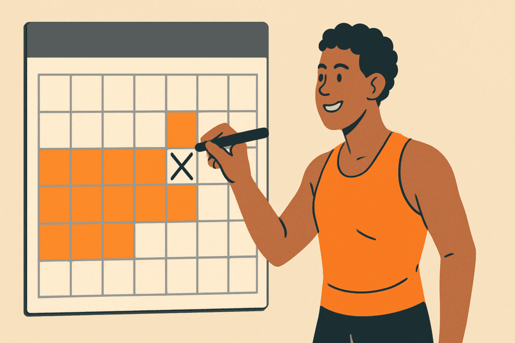 Boost Strength and Stamina Naturally: Try This 15 Minute Exercise Routine for Beginners at Home 3 Smiling person in workout gear marking progress on a calendar, symbolizing consistency in a 15 minute exercise routine.