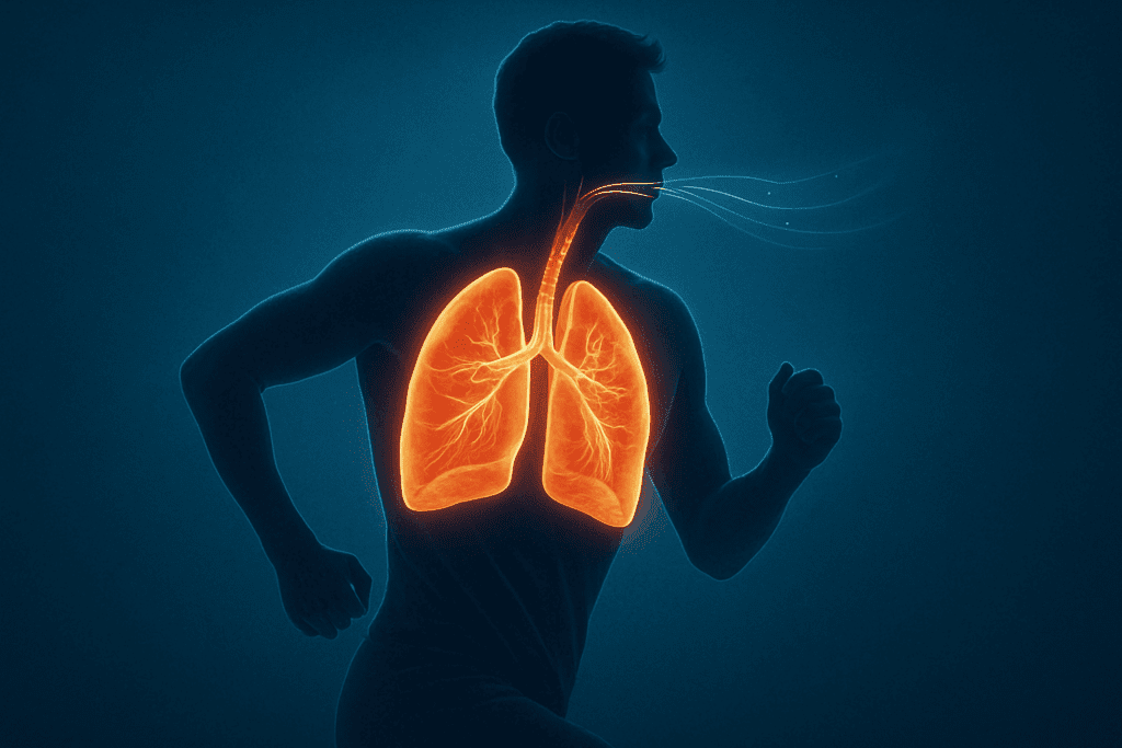 Boost Your Running Endurance: How to Improve Lung Capacity and Stop Getting Out of Breath When Exercising 1 Runner in motion with glowing lungs illustrating airflow and oxygen exchange, symbolizing how to improve lung capacity for endurance.
