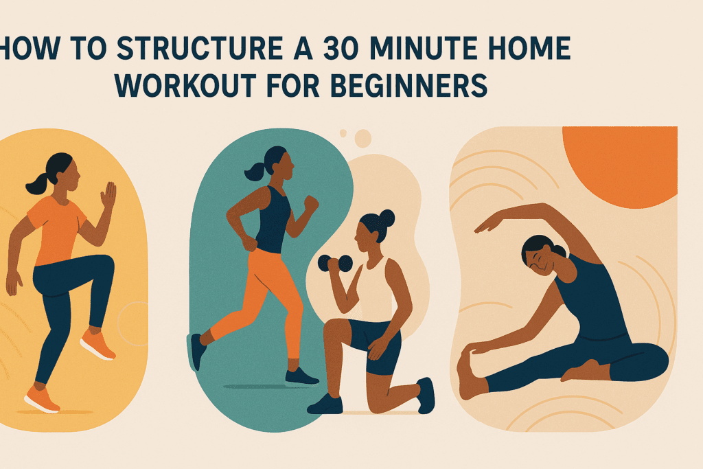 Boost Your Stamina with This Easy 30 Minute Workout: A Beginner-Friendly Routine to Improve Endurance at Home 7 Infographic showing a 30 minute beginner workout routine with warm-up, cardio-strength intervals, and cool-down stretches using abstract fitness illustrations