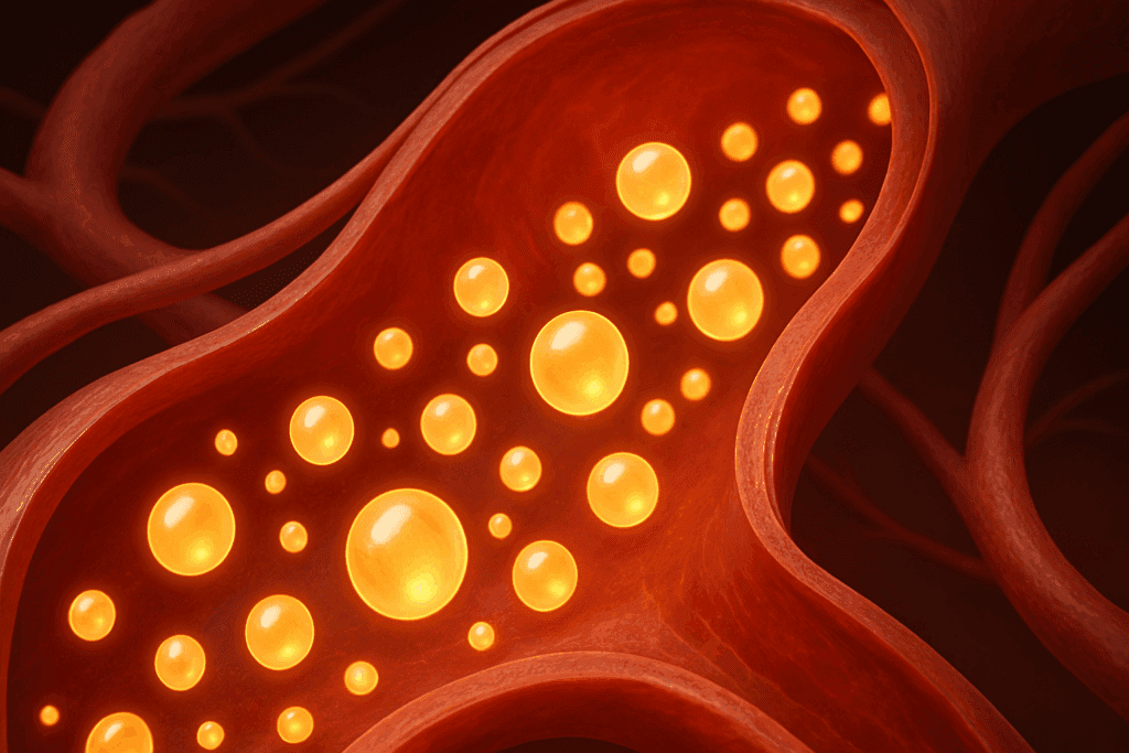 Blood vessels dilating with glowing nitric oxide molecules circulating, illustrating how can exercise reverse heart disease.