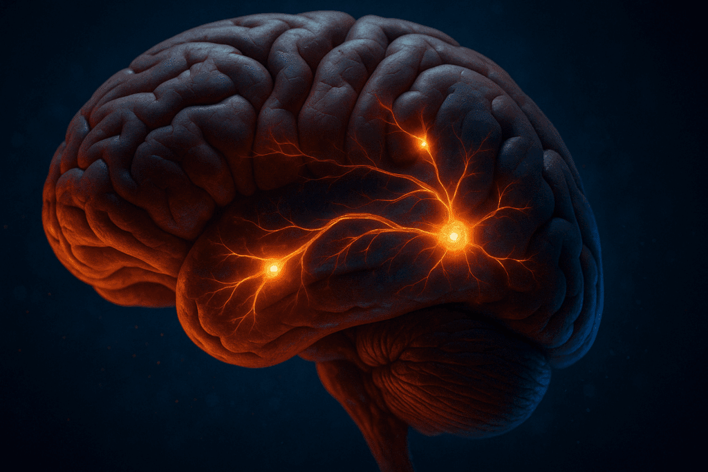 3D brain illustration showing overstimulated reward pathway linked to food cues, relevant to “Can Naltrexone or Wellbutrin Help with Binge Eating”