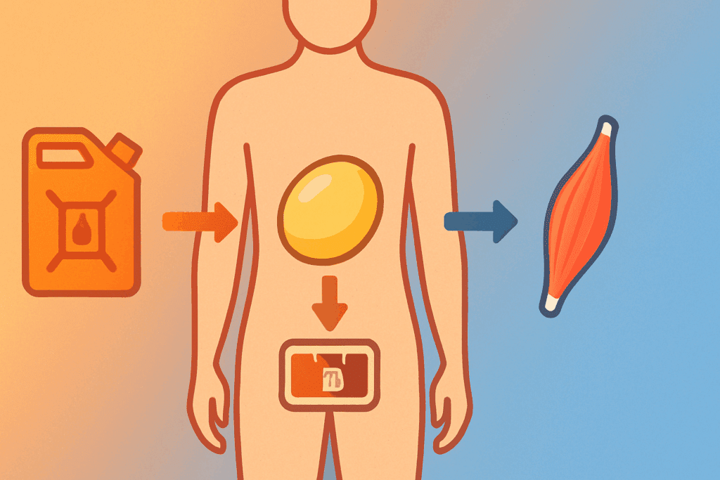 Conceptual diagram illustrating how the body uses energy during weight loss, supporting the idea that 'Can Not Eating Make You Lose Weight' by showing stages from glycogen depletion to fat and muscle breakdown