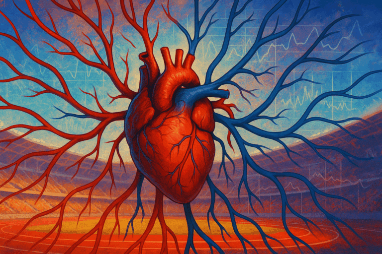 Symbolic heart with arteries in a stadium setting, exploring can you have heart problems with good blood pressure