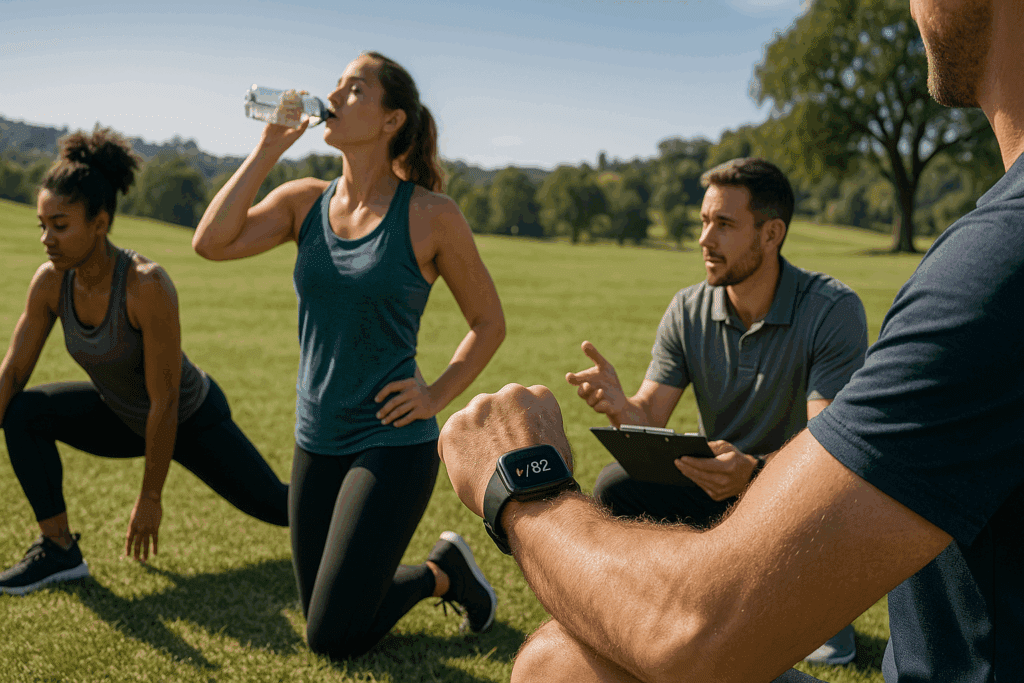 Athletes training outdoors while tracking heart data, showing how you can have heart problems with good blood pressure.