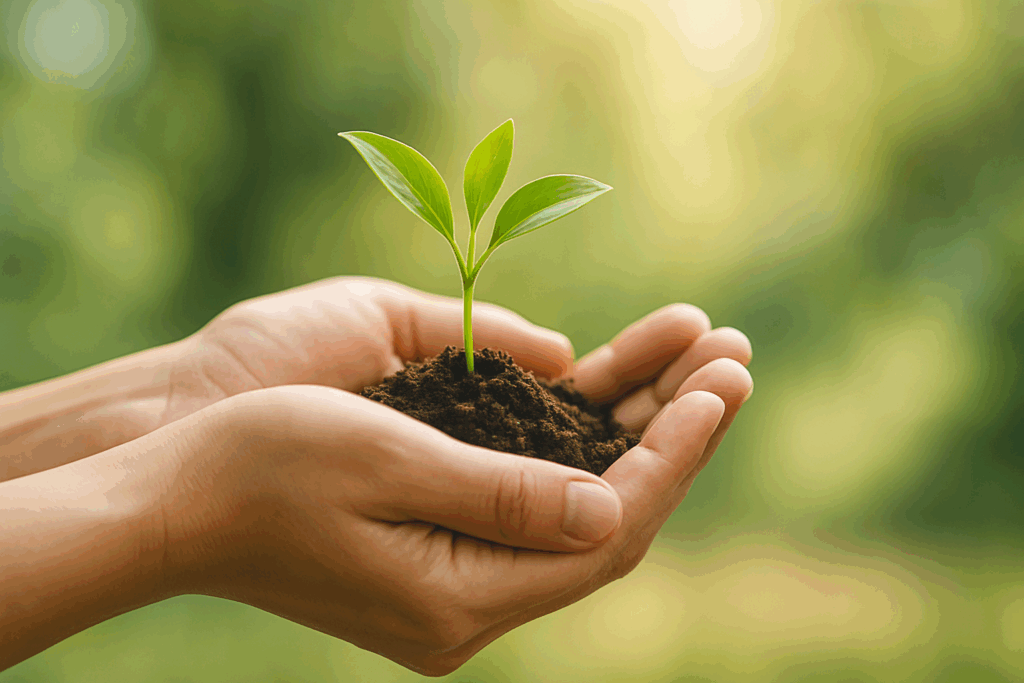 Close-up of light-skinned hands gently holding a small plant sprout, symbolizing growth and healing. The soft, natural background creates a calm and hopeful atmosphere, emphasizing the importance of early intervention and support