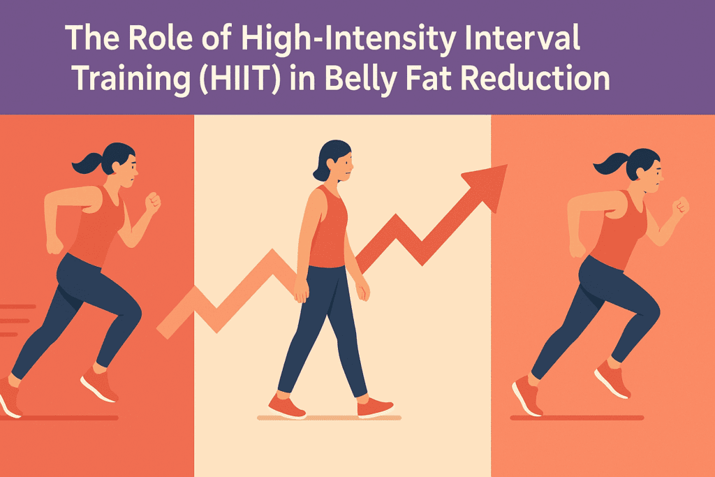 Visual timeline showing HIIT workout phases with sprinting and resting to illustrate how much cardio per day to lose belly fat