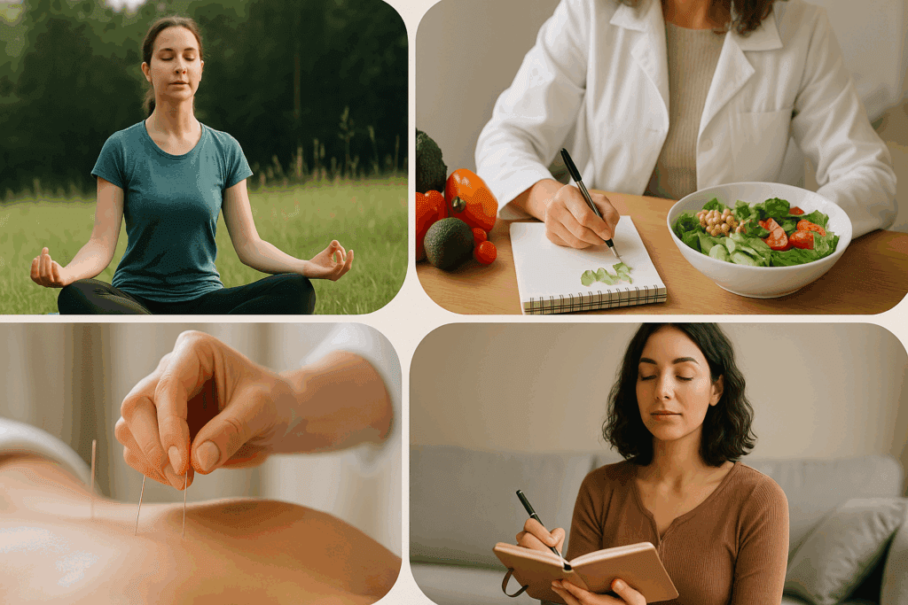 Holistic approaches to food addiction therapy and recovery, featuring yoga, nutrition, acupuncture, and journaling, as part of the healing journey for individuals learning how to break food addiction