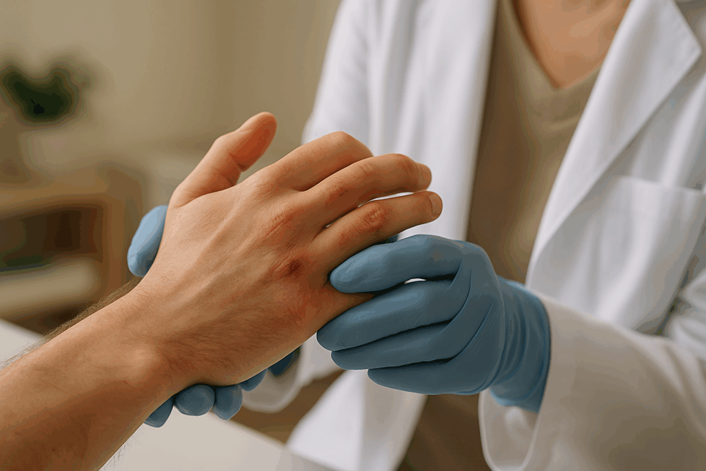 How to Recognize Bulimia Hands and Knuckles: Understanding Russell’s Sign and What It May Reveal About Eating Disorders 1 Healthcare professional examining bulimia hands and knuckles with visible scarring in a clinical setting