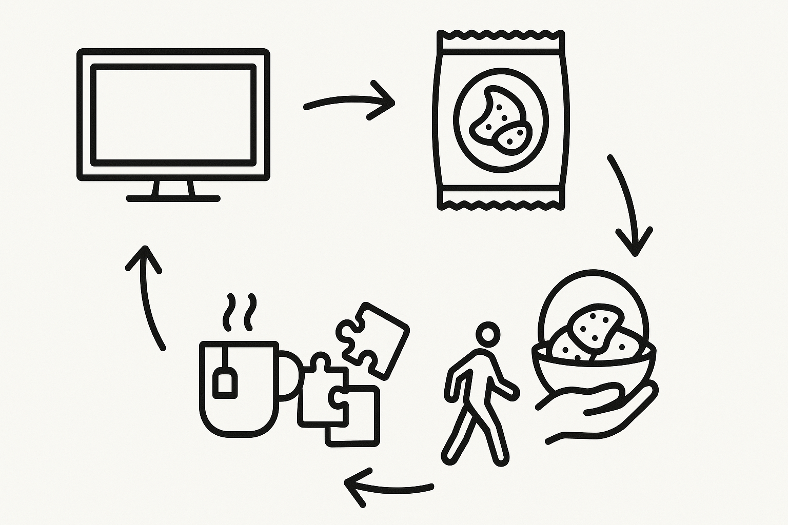 How to Stop Thinking About Food All the Time: Expert Tips for Building a Healthier Relationship with Eating 6 Infographic showing how to stop thinking about food all the time with a habit loop from TV cues to chip cravings, replaced by tea, puzzles, and walking