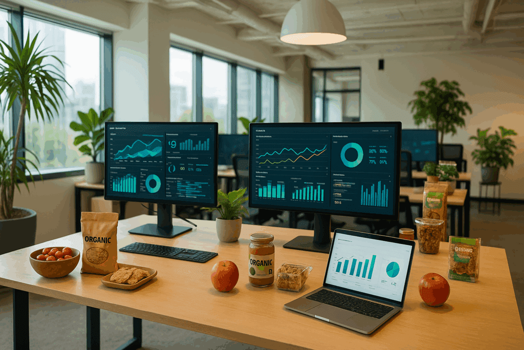 Inside Whole Foods Market HQ: How Amazon’s Ownership is Shaping the Future of Healthy, Mindful Eating 2 Whole Foods Market HQ office with analytics dashboards, natural lighting, indoor plants, and organic food samples on modern desks