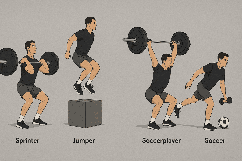 Strength and conditioning training for athletes: An athlete performing Olympic lifts, plyometric depth jumps, and single-leg Romanian deadlifts