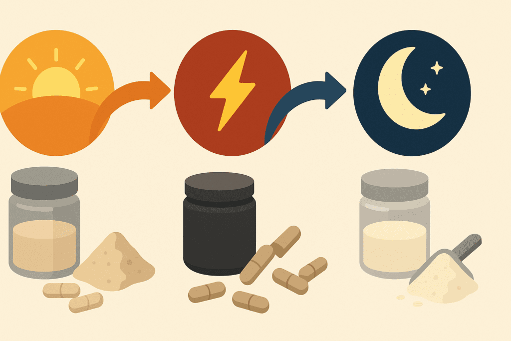 Maximize Strength and Stamina: What Supplements Should I Take for Working Out and Muscle Growth? 5 Diagram-style infographic showing supplement stacks for pre, intra, and post-workout phases, visually answering what supplements should I take for working out and muscle growth