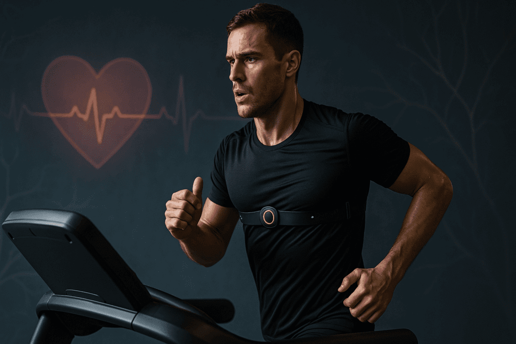 Maximize Your Performance: How Health-Related Fitness and Physical Conditioning Improve Endurance and Stamina Naturally 2 Focused male athlete running on a treadmill with heart rate monitor, illustrating health-related fitness and cardiovascular endurance training indoors.