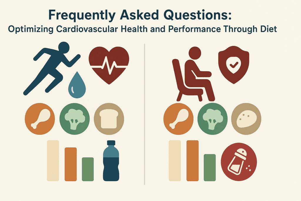 Infographic comparing a cardiovascular diet plan for athletes vs. heart patients using icons of food, hydration, and activity.
