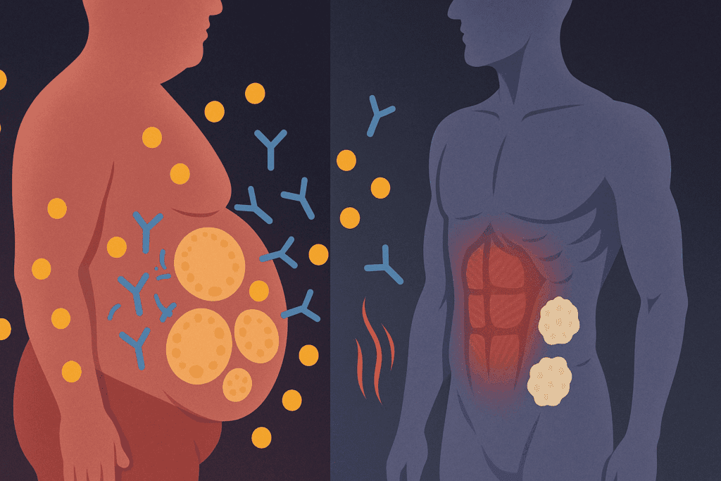 Smart Strategies for Managing Diabetes and Weight Loss: How to Keep Blood Sugar Controlled and Lose Weight Safely 1 Split-view illustration showing metabolic effects of diabetes and weight loss, with insulin resistance on one side and insulin deficiency on the other.