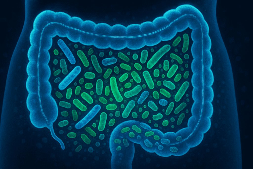 The Essential Guide to High Fiber Foods for Diabetics: How the Best Fiber for Blood Sugar Control Supports Gut Health Naturally 3 Microscopic-style illustration of a healthy gut microbiome showing beneficial bacteria, supporting digestion of high fiber foods for diabetics