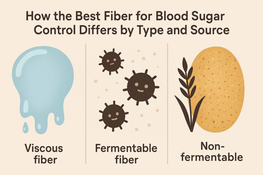 The Essential Guide to High Fiber Foods for Diabetics: How the Best Fiber for Blood Sugar Control Supports Gut Health Naturally 6 Diagram comparing types of fiber—viscous, fermentable, and non-fermentable—found in high fiber foods for diabetics