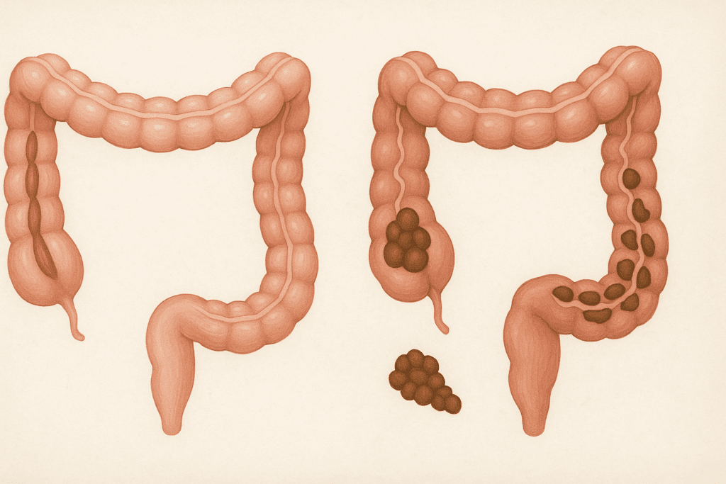 The Essential Guide to High Fiber Recipes for Constipation: Nourishing Meals That Support Gut Health Naturally 1 Side-by-side medical diagram of a healthy colon and a constipated colon, illustrating digestive effects of low-fiber diets relevant to high fiber recipes for constipation