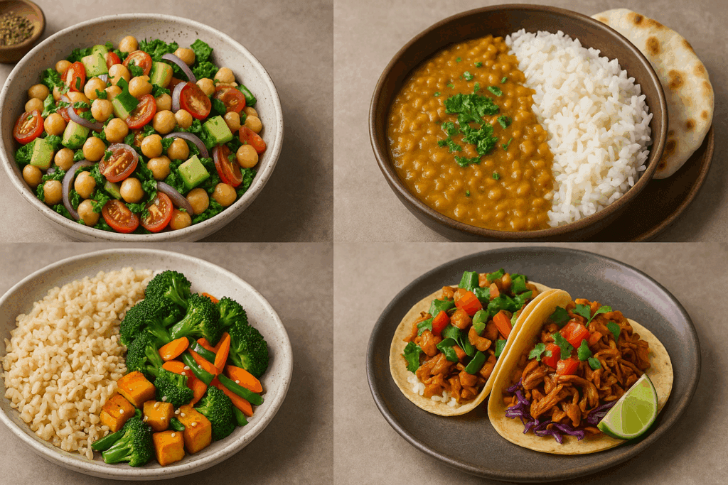 The Essential Guide to High Fiber Recipes for Constipation: Nourishing Meals That Support Gut Health Naturally 5 Four high fiber recipes for constipation from global cuisines: Mediterranean chickpea salad, Indian dal with rice, tofu stir-fry, and jackfruit tacos.