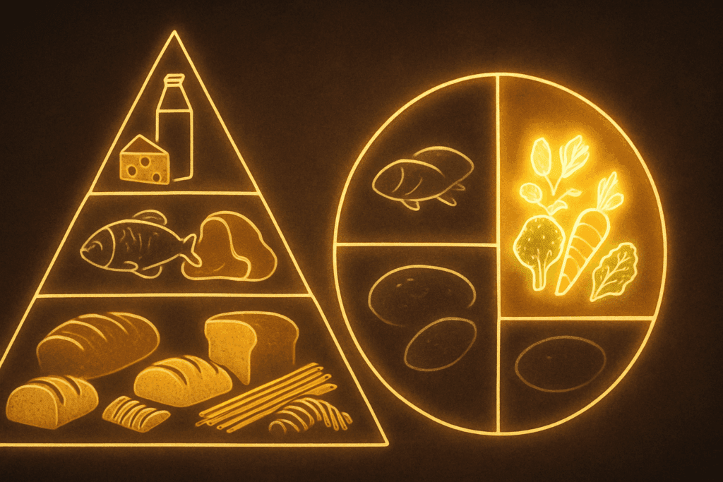 The Essential Guide to the Powerful Nutritional Benefits of Fiber for Gut Health and Digestion 4 Conceptual illustration of a glowing food pyramid and plate model highlighting beans, grains, and vegetables to emphasize the nutritional benefits of fiber
