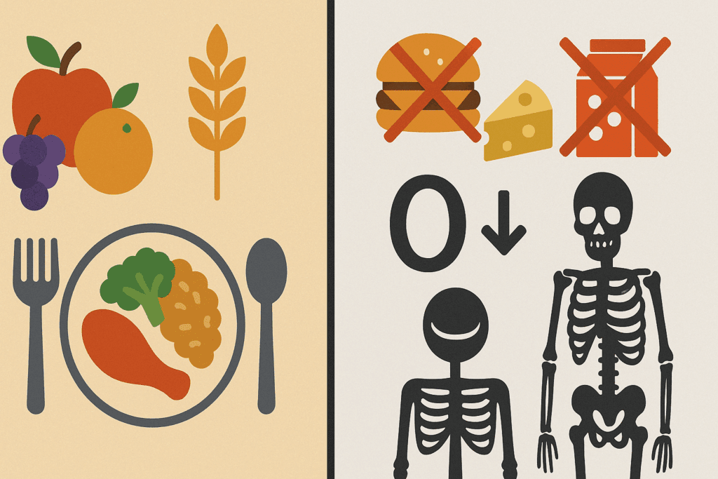 The Hidden Dangers of Pro Eating Disorder Sites: How Harmful Diet Culture Online Impacts Mindful Eating and Mental Health 4 "Infographic comparing balanced nutrition with harmful messaging found on Pro Eating Disorder Sites using symbolic visuals of healthy meals and extreme food restriction