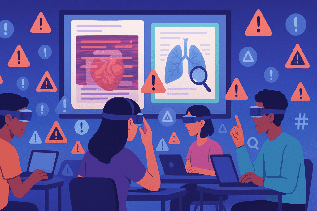 The Hidden Dangers of Pro Eating Disorder Sites: How Harmful Diet Culture Online Impacts Mindful Eating and Mental Health 5 Digital classroom with young adults using AR to analyze distorted and factual health info, symbolizing critical thinking in response to Pro Eating Disorder Sites