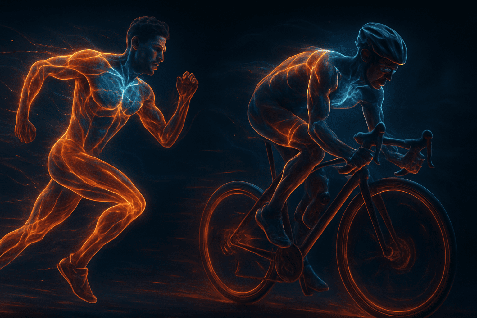 Top-Rated Pre Workout Supplement Pills: How Workout Pills May Support Strength, Stamina, and Performance Naturally 1 Runner and cyclist in motion with glowing muscles and energy trails, symbolizing the effects of pre workout supplement pills on endurance and performance