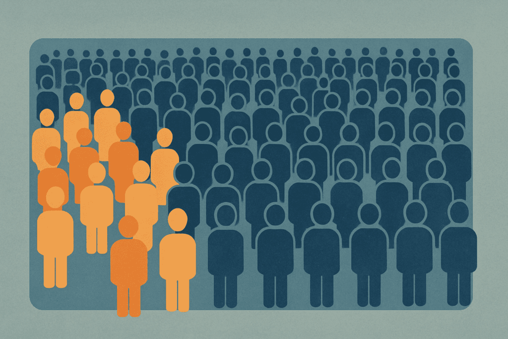 Data-style illustration showing 9% of people in orange among a larger blue crowd, visualizing Eating Disorder Statistics in America