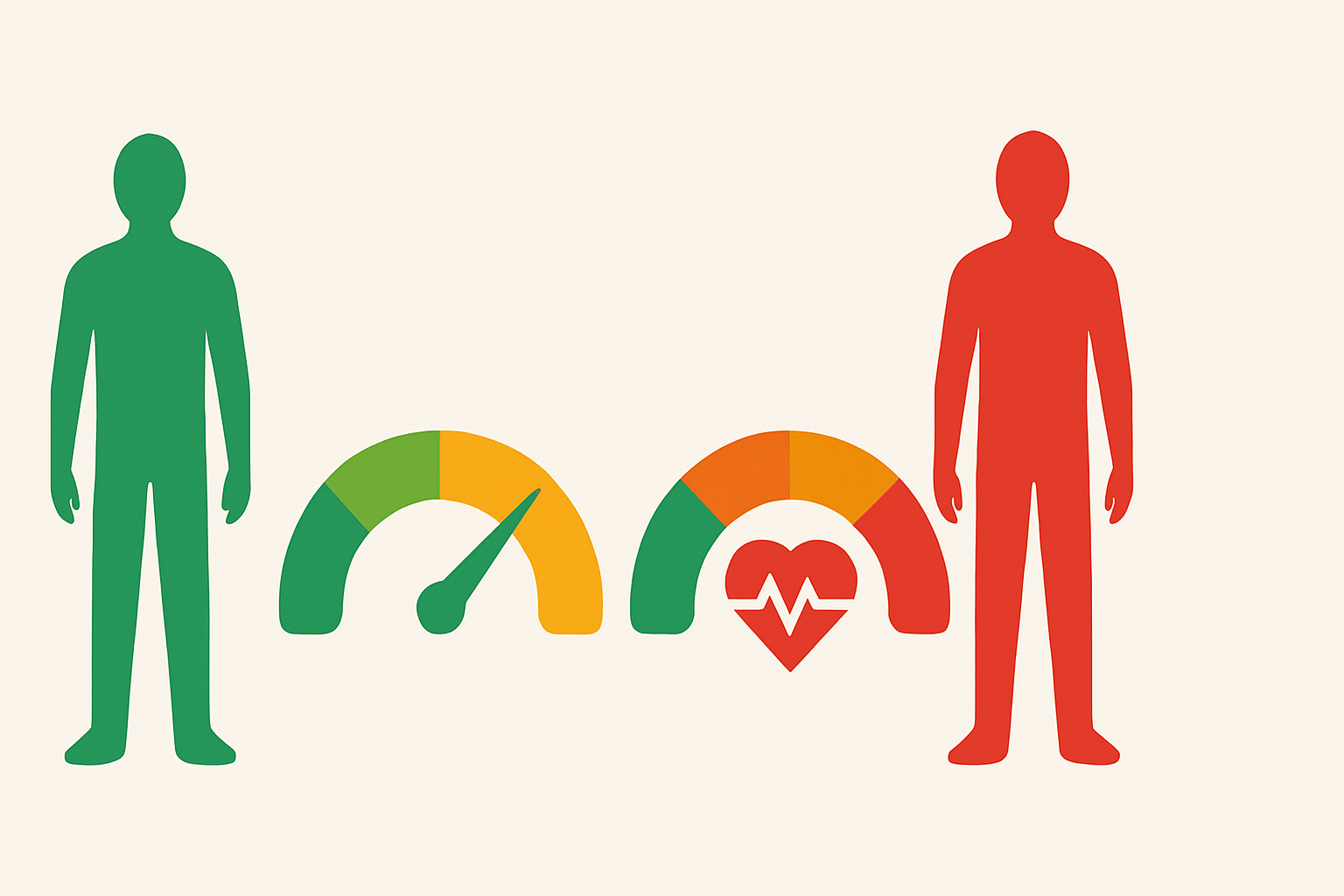 Understanding the Healthy Blood Pressure and Pulse Rate Chart: What It Really Says About Your Heart Health and Performance 5 Infographic showing a healthy blood pressure and pulse rate chart with green and red human silhouettes and colored gauge visuals.