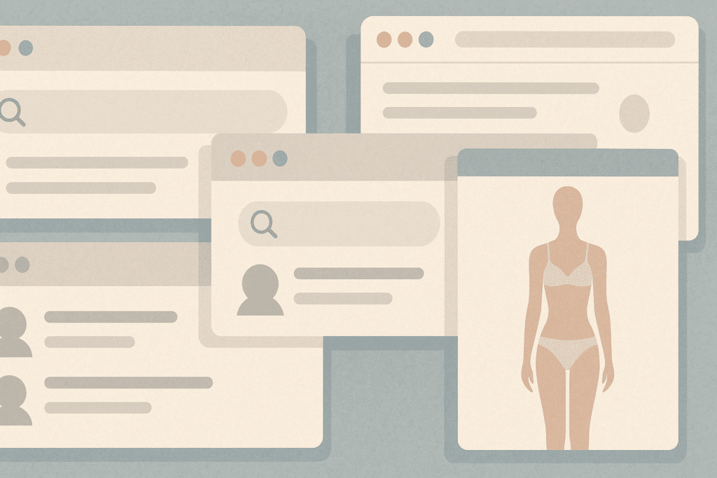 Understanding the Risks of Pro Ana Websites: How Disordered Eating Content Impacts Nutrition and Mental Wellness 1 Collage of discreet browser windows and anonymous forums visually representing the hidden digital culture of Pro Ana Websites.