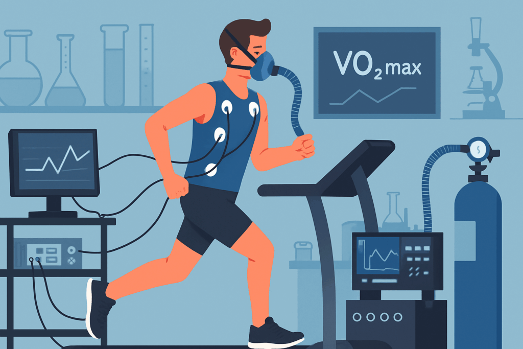Unlocking Peak Performance: Which Type of Exercise Is Best for Improving Cardiorespiratory Fitness and Endurance? 2 Lab test showing which type of exercise is best for improving cardiorespiratory fitness, with athlete running on treadmill wearing VO2 max sensors