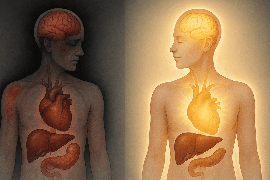 What Happens When You Quit Sugar for 30 Days? A Science-Backed Look at the 30 Day No Sugar Challenge and Its Health Effects 6 Infographic showing before-and-after effects on brain, heart, liver, pancreas, and skin to illustrate what happens when you quit sugar for 30 days