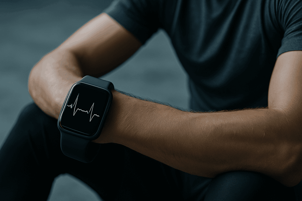 Why Do Athletes Have Lower Resting Heart Rates? Exploring the Athletic Heart Rate Advantage for Endurance and Performance 3 Athlete wearing a smartwatch displaying heart rate graph, illustrating why do athletes have lower resting heart rates after training.