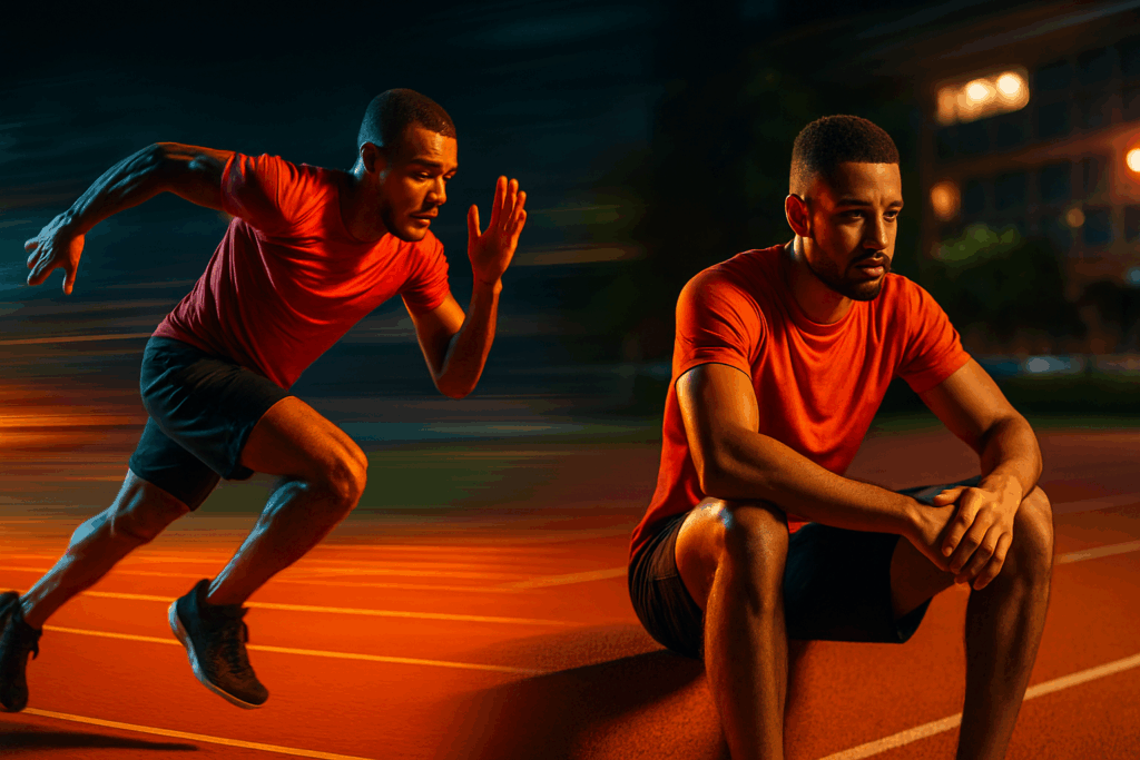 Boost Circulation Naturally: How Exercise Improves Blood Flow and Supports Cardiovascular Health 4 Young man doing high-intensity interval training on a track, illustrating how exercise improves blood flow